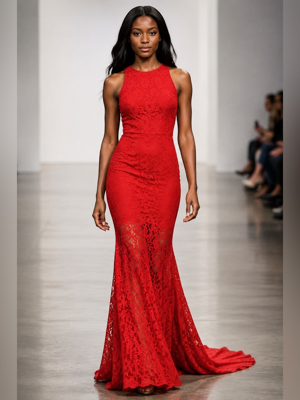 SAU Red Lace Mermaid Gown Size 10 Formal Evening Dress • Quiet Luxury